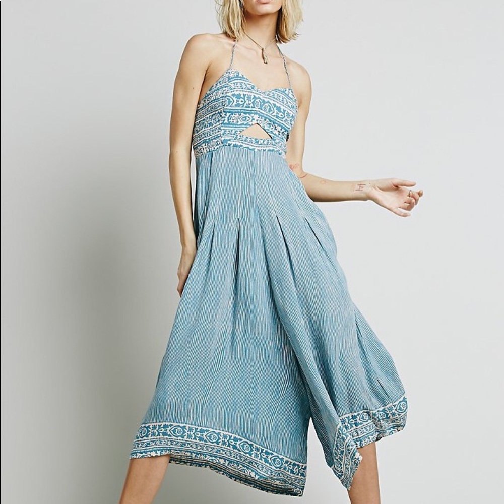 Free People Blue Patterned Jumpsuit
